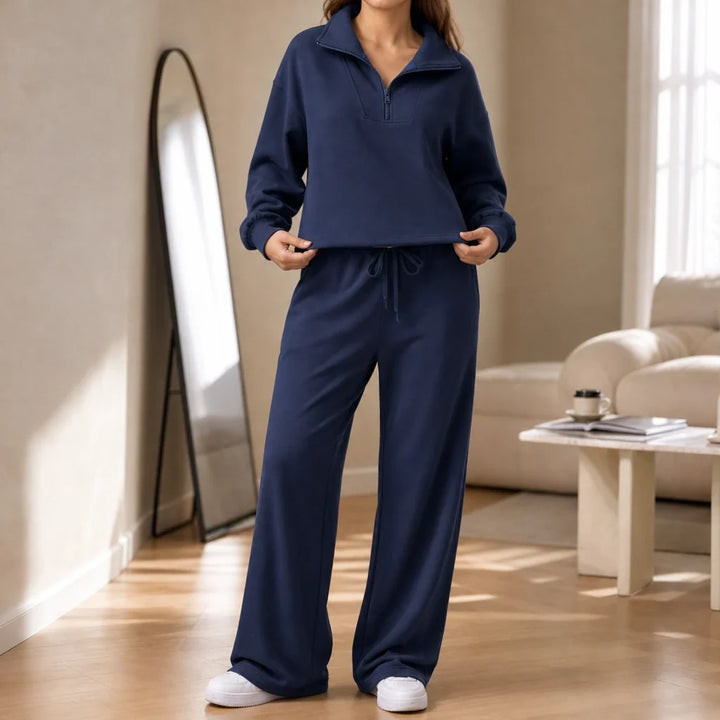 Veya – Quarter-Zip Stand-Collar Blouse And Wide-Leg Trouser Set