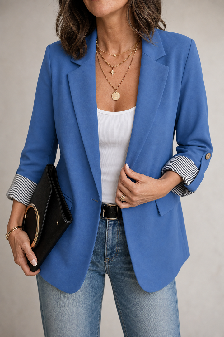 Cuffley – Striped-Cuff Roll-Sleeve Tailored Blazer
