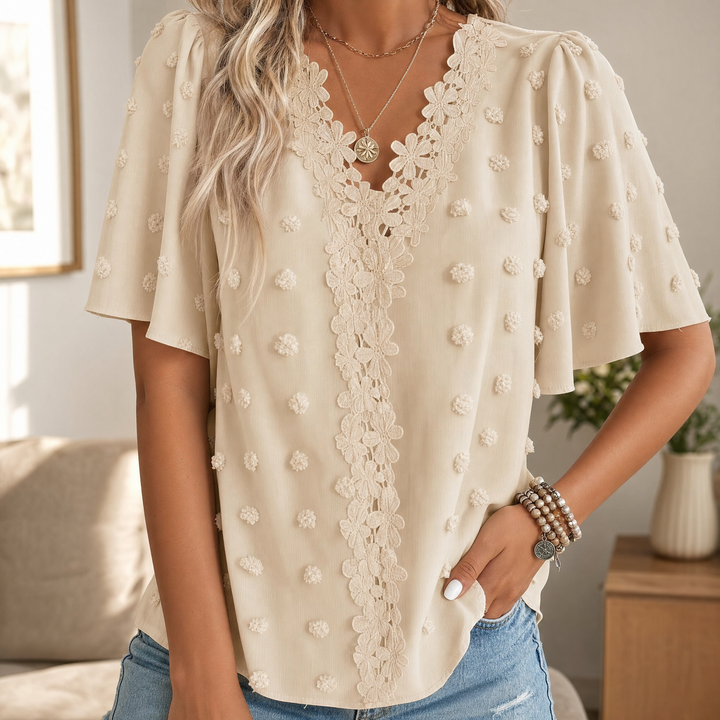 Florenza™ Jacquard Crochet-Lace V-Neck Blouse