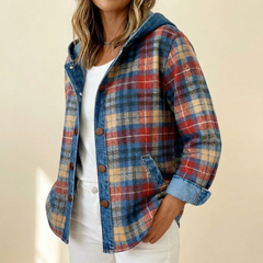 Weslyn™ - Contrast Denim Plaid Hooded Jacket