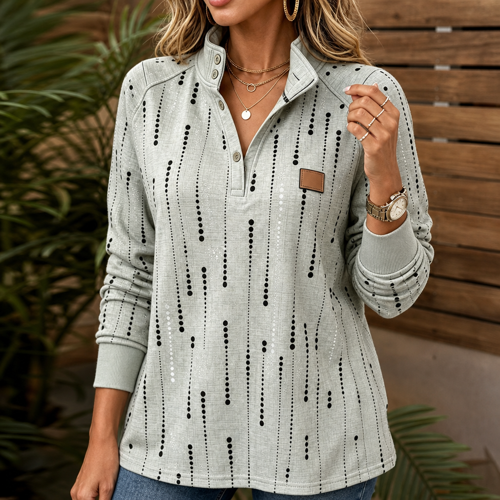 Dotwell – Dotted Stand-Collar Button Sweatshirt