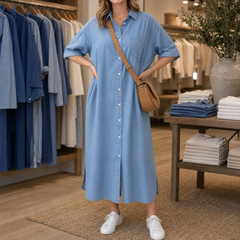 Wearbella – Loose-Fit Buttoned Denim Shirt Dress