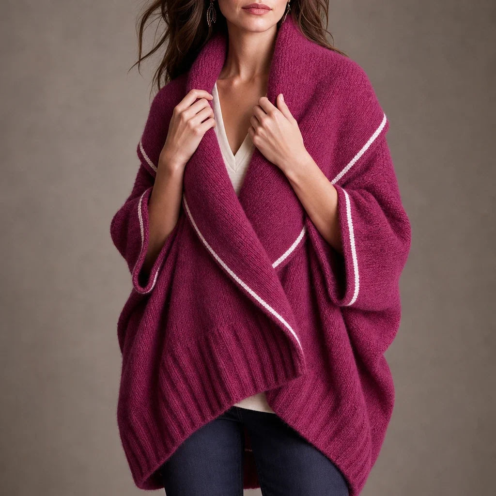 Drapella – Contrast-Trim Draped Knit Cardigan