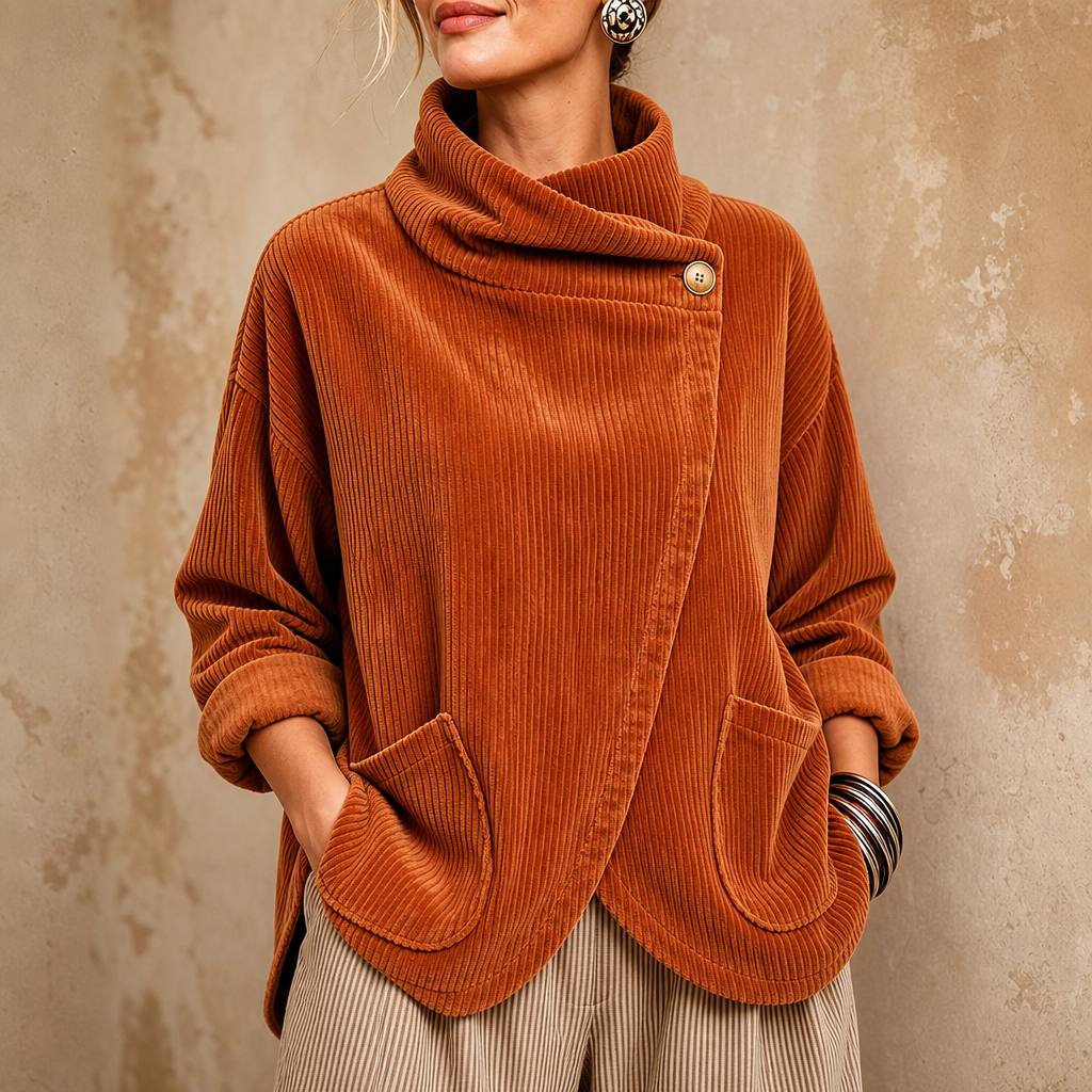 Draperie – Asymmetric Button-Wrap Corduroy Top