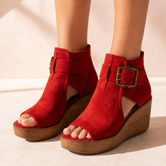 Elsera™ – Peep-Toe Platform Wedges with Buckle Detail
