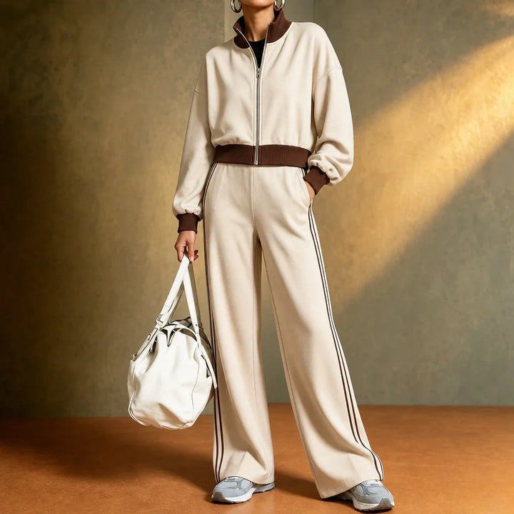 Rally Rib – Cropped Bomber And Striped Wide-Leg Pants Set