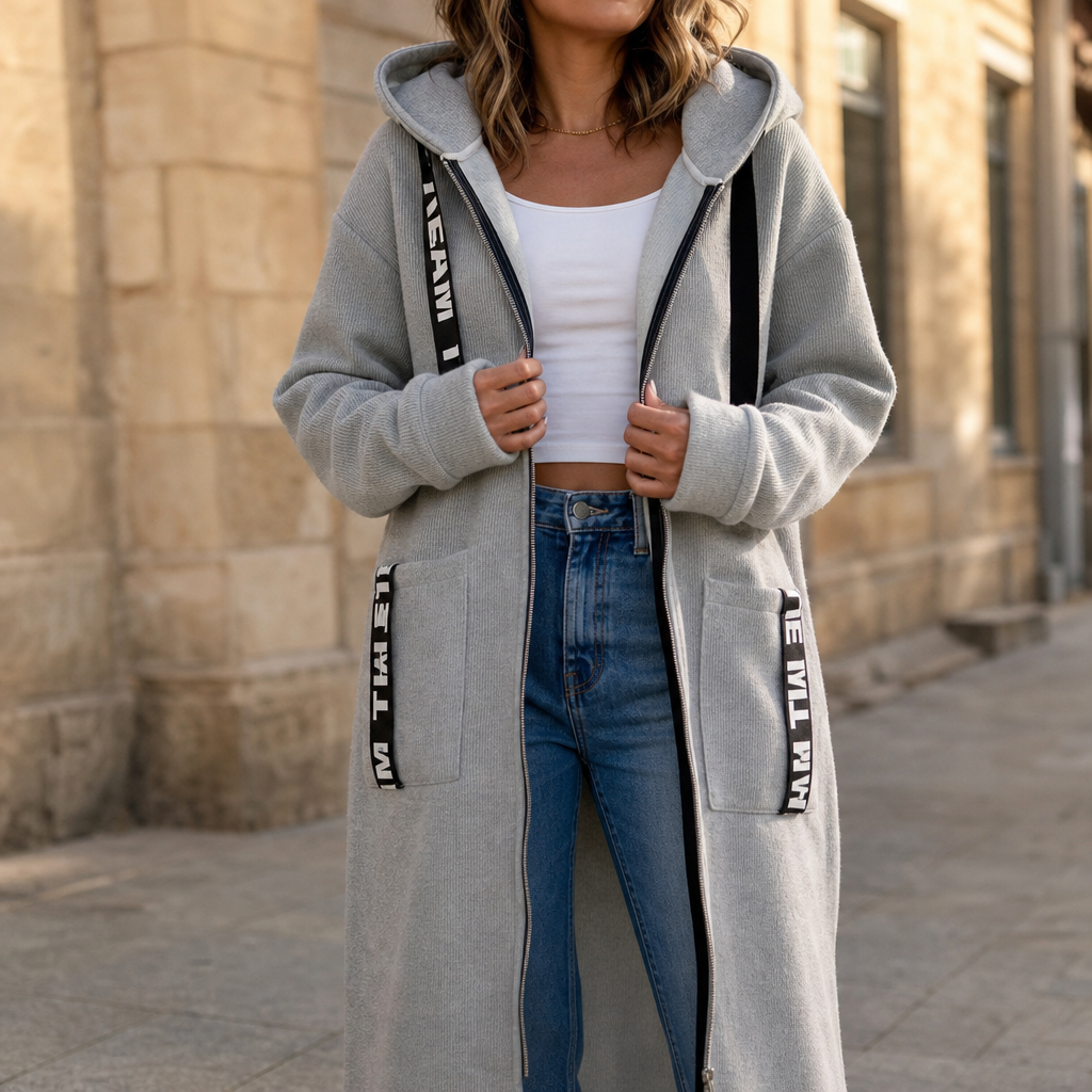 Everlyne – Alphabet Patchwork Zip-Up Hooded Jacket