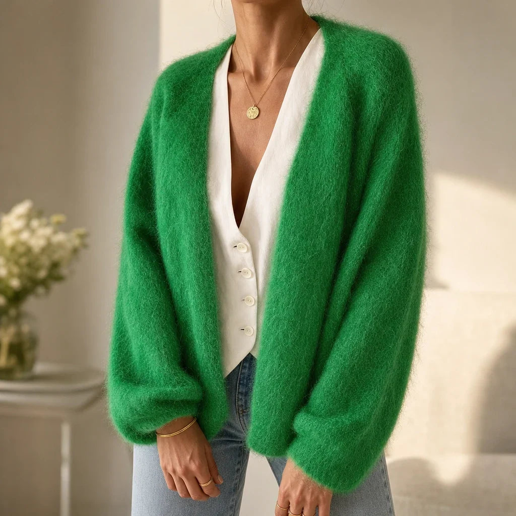 Veluna – Brushed Mohair-Wool-Look Open-Front Cardigan