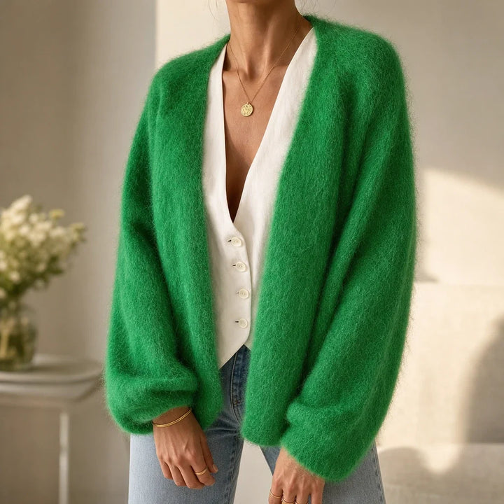 Veluna – Brushed Mohair-Wool-Look Open-Front Cardigan