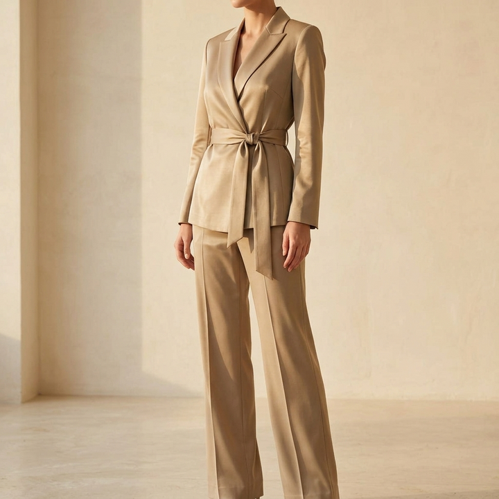 Ellara™ – Wrap Tie Blazer & Wide Leg Pants Set