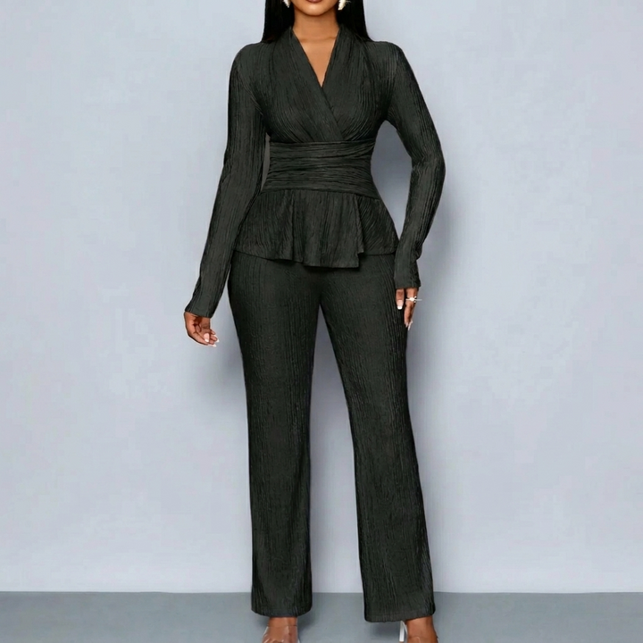 Vivara™ – Pleated Peplum Set with Cinched Waist
