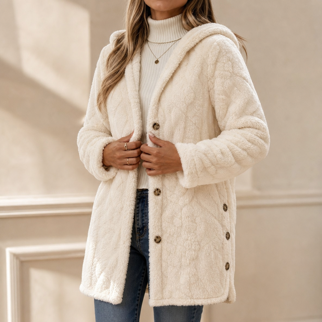 Hearth & Hood – Textured Hooded Button-Front Cardigan