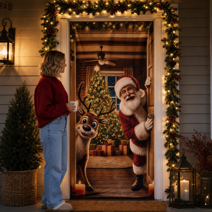 Hollydoor – Santa And Reindeer Christmas Door Cover