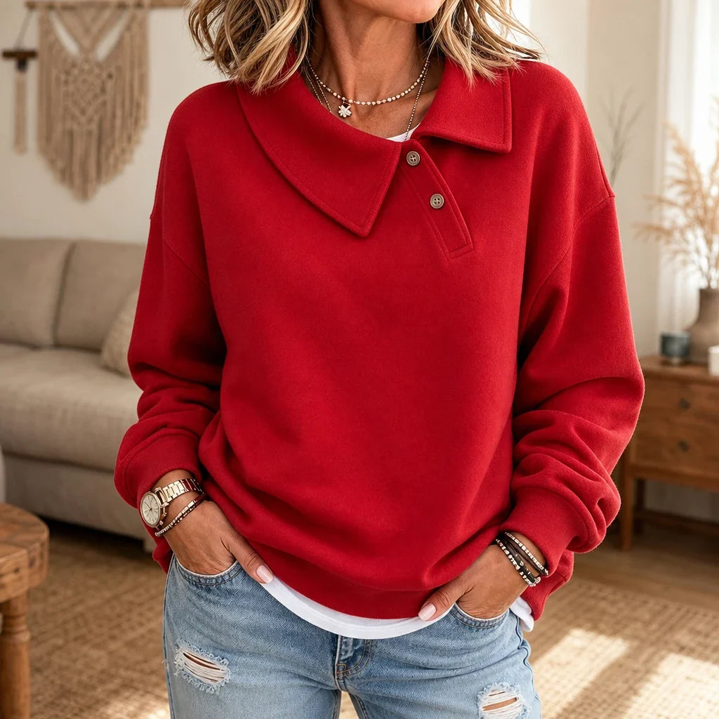 Fold & Flourish – Fold-Over Collar Pullover Sweatshirt