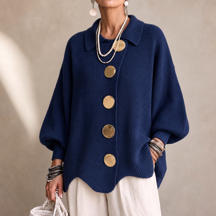 Wearbella – Scalloped Hem Chunky Collared Cardigan