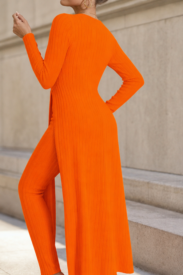 Wearbella – Ribbed Longline Top And Slim Pants Set