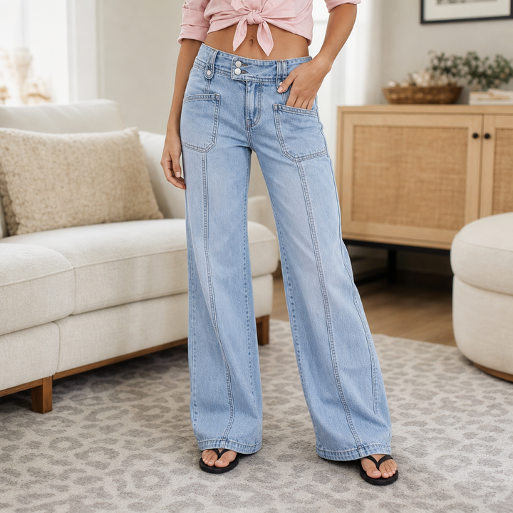 Lunavia – High-Waisted Asymmetric Front Straight-Leg Jeans