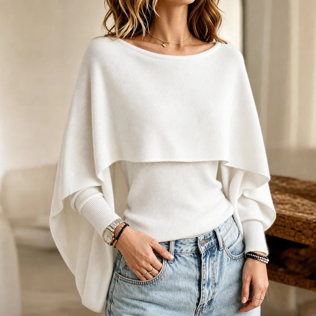 Druni Chic – Layered Cape-Shoulder Knit Top