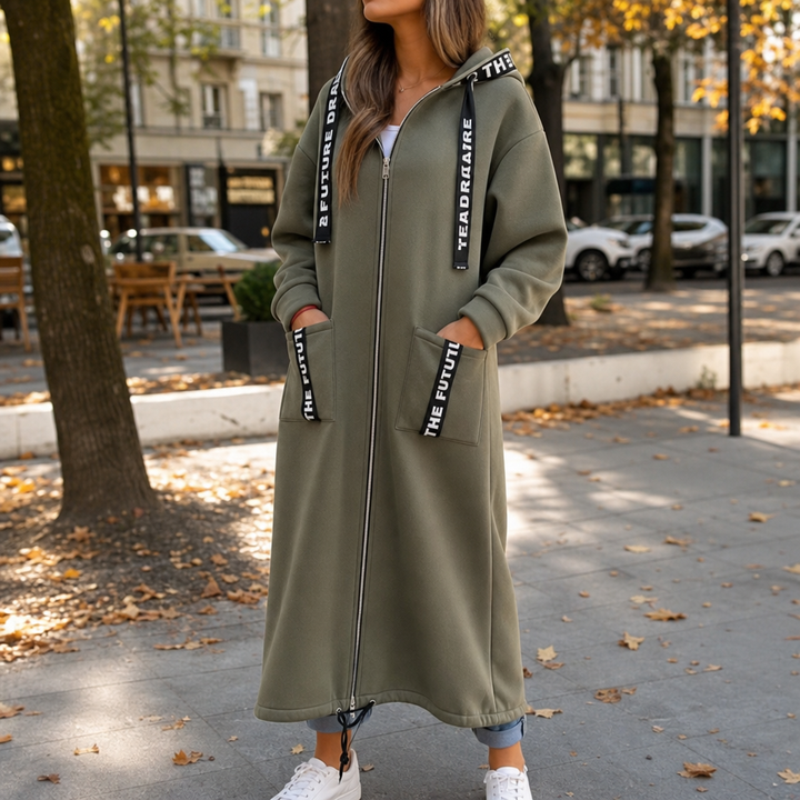 Wrapelle – Extra-Long Hooded Zip Jacket