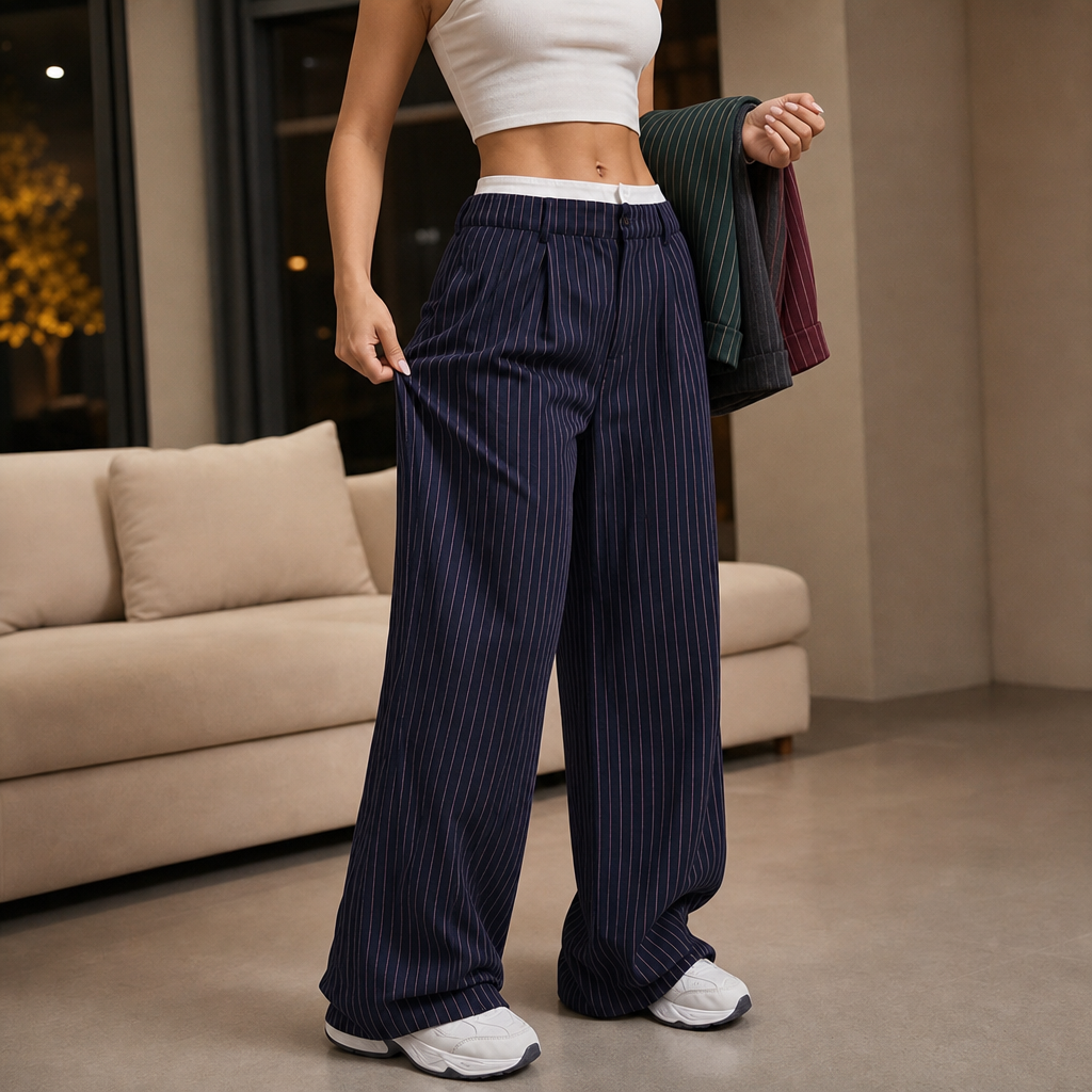 Wearbella – Pinstripe High-Waist Wide-Leg Trousers