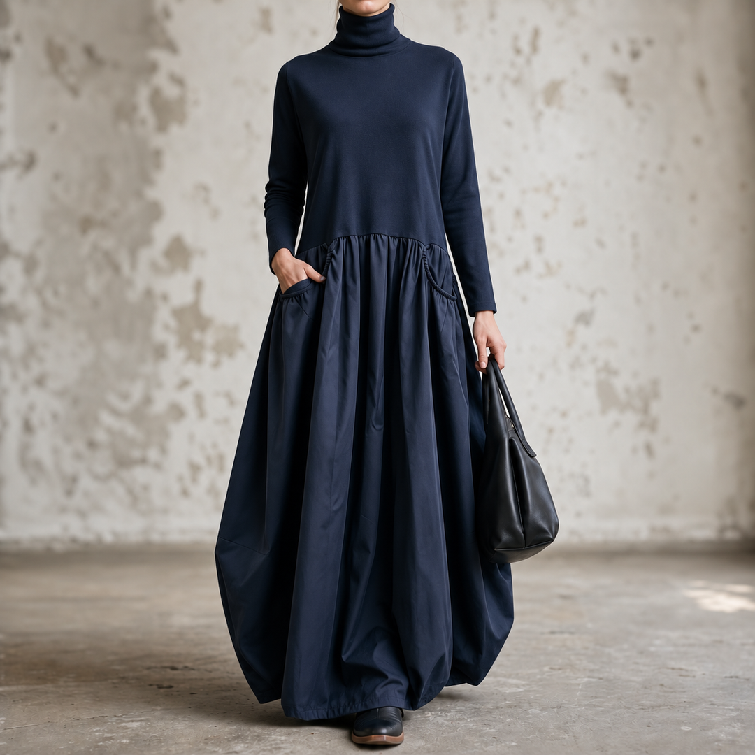 Sloane – Oversized High-Neck Gathered Maxi Dress
