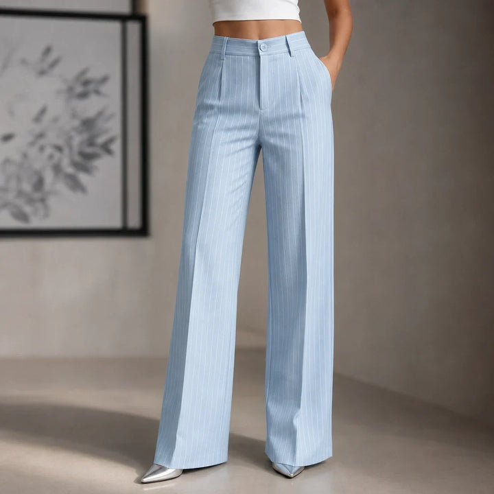 Wearbella – High-Waisted Pinstripe Wide-Leg Trousers