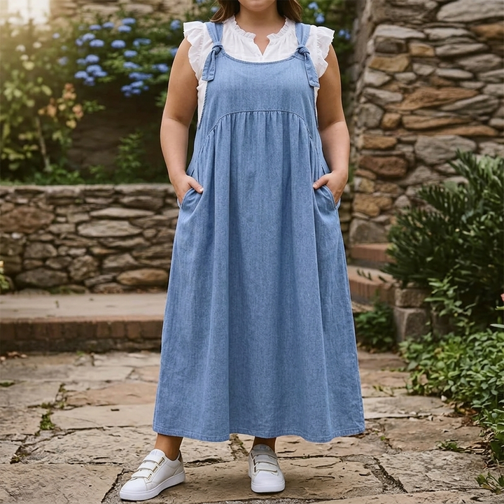 Dalena™ – Relaxed Denim Suspender Dress with Pockets