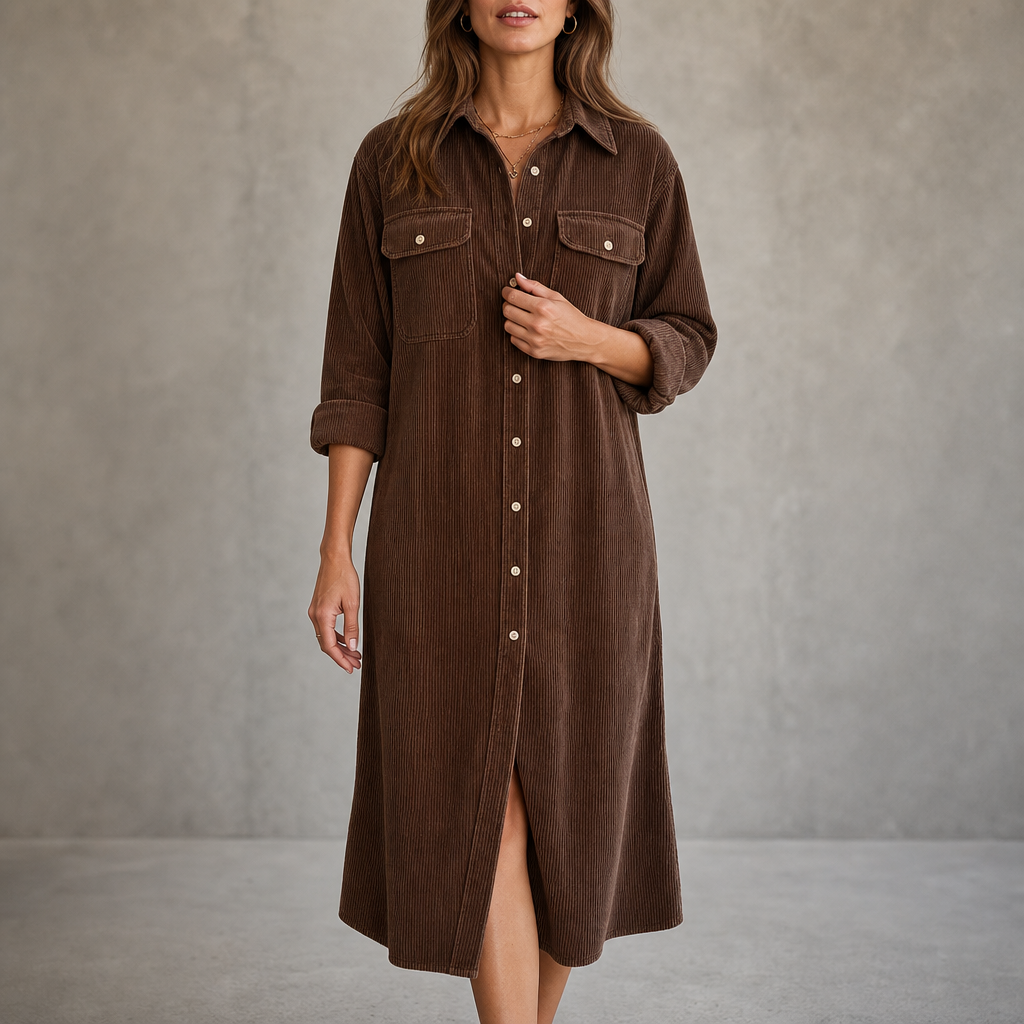 Corvana – Ribbed Button-Front Shirt Dress