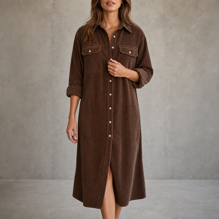 Corvana – Ribbed Button-Front Shirt Dress