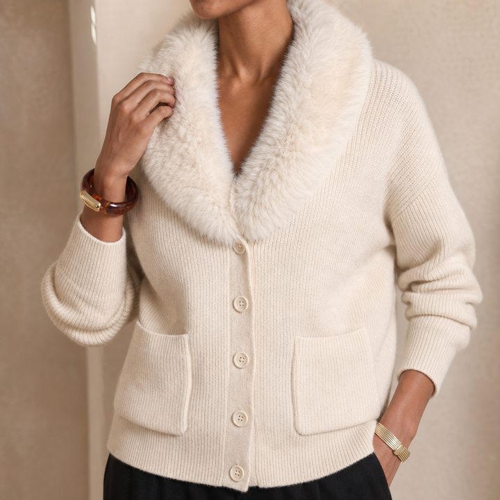 Veloura – Plush Faux-Fur Lapel Chunky Knit Cardigan
