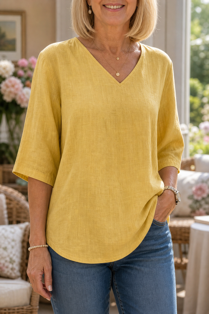 Easa – V-Neck Relaxed-Fit Three-Quarter Sleeve Blouse