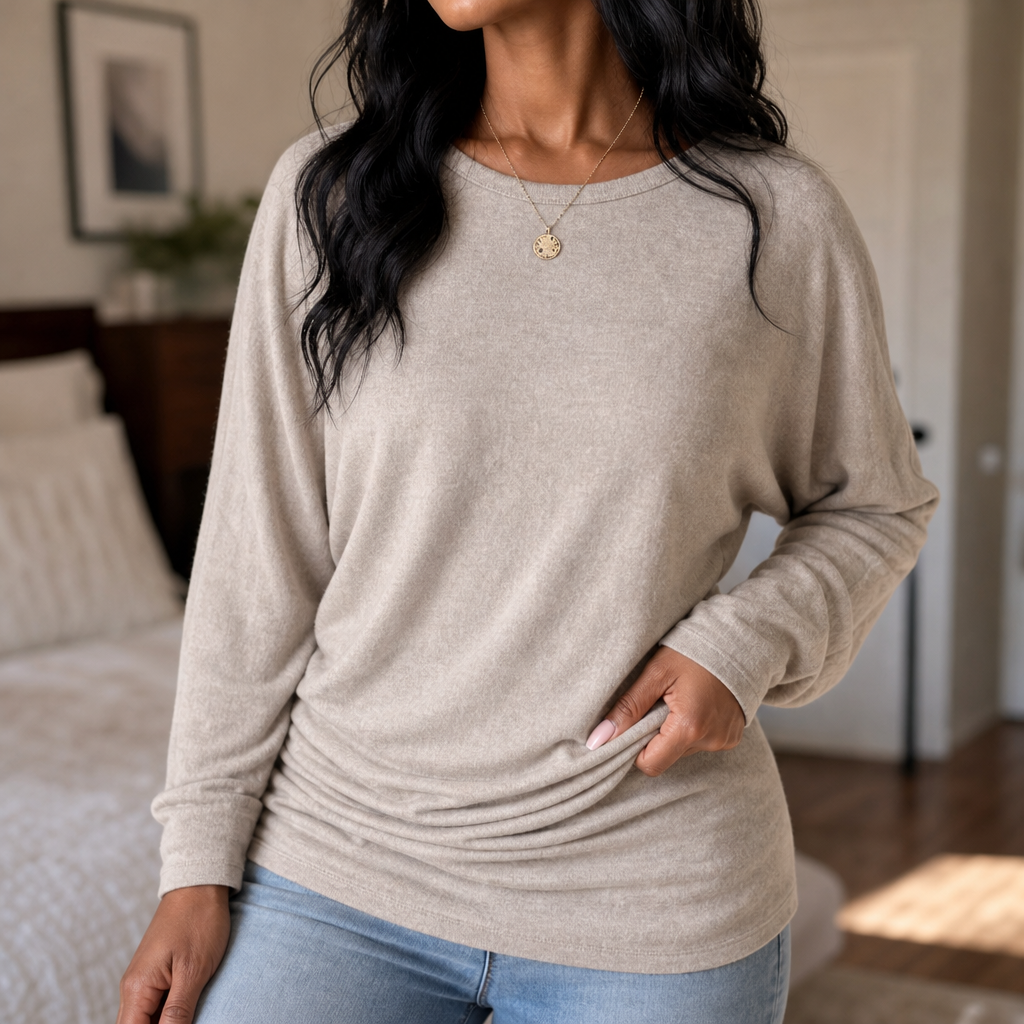 Ruchelle – Side-Ruched Batwing Knit Sweater