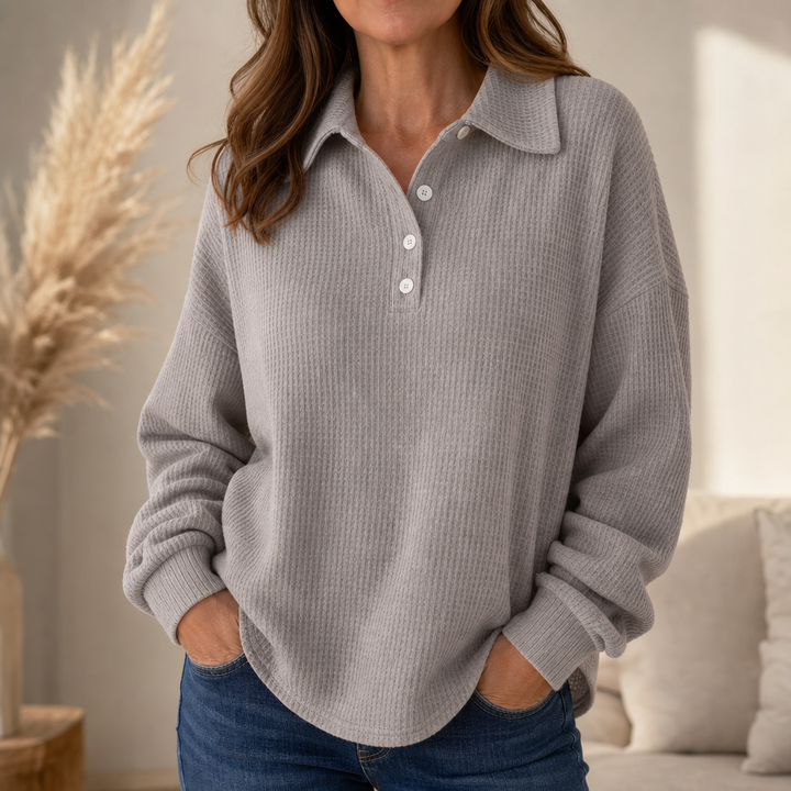 Wovella – Waffle-Knit Relaxed Pullover Top