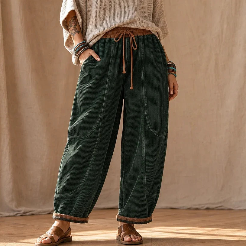 Cordelia – Ribbed Corduroy-Look Lantern Pants
