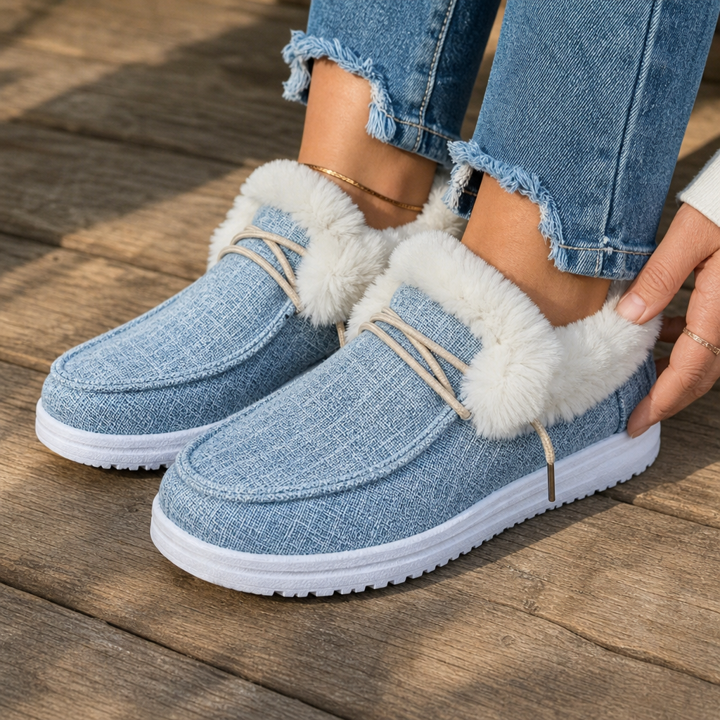 Veluna – Plush-Lined Canvas Slip-On Winter Shoes