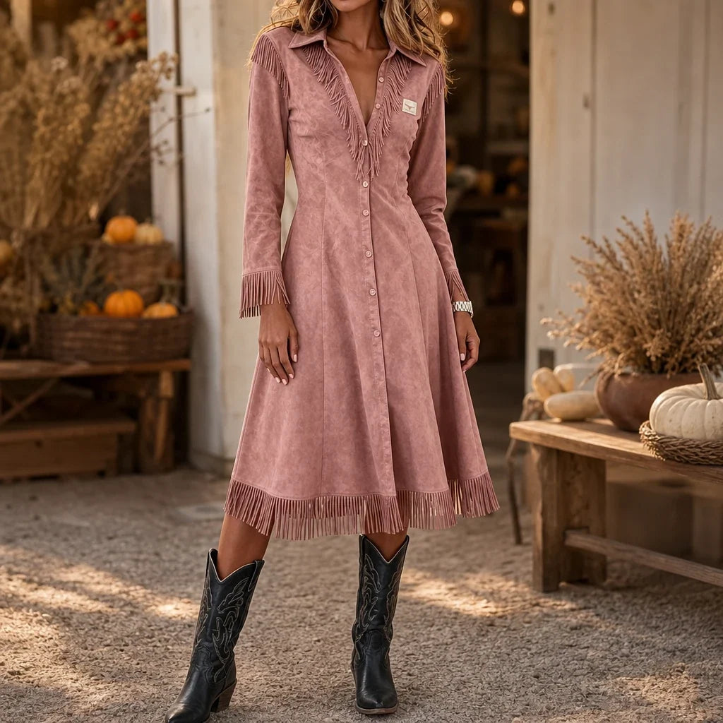 Westward Fringe – Long-Sleeve Western Fringe Dress