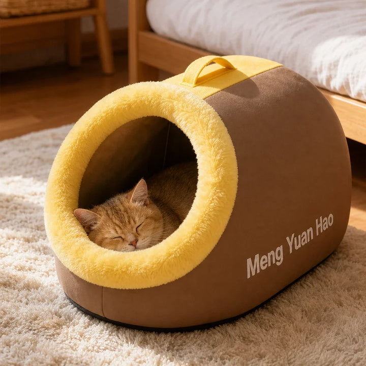 Cozyburrow – Enclosed Cave-Style Cat Bed With Removable Plush Cushion