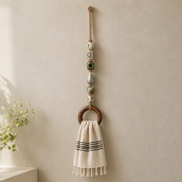 Ringholt – Wood-Look Ring Bead-Accent Towel Holder