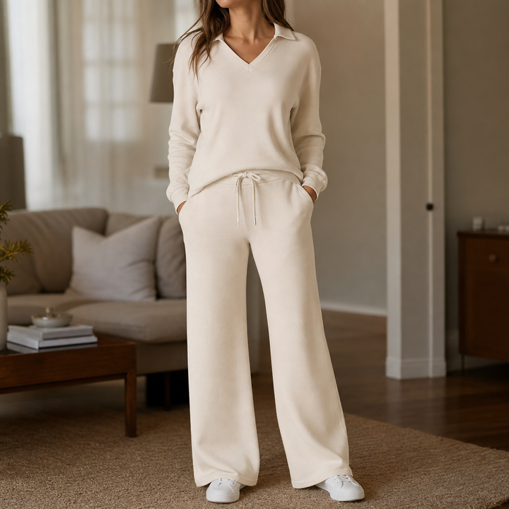 Marlowe – Polo Collar Wide-Leg Lounge Set
