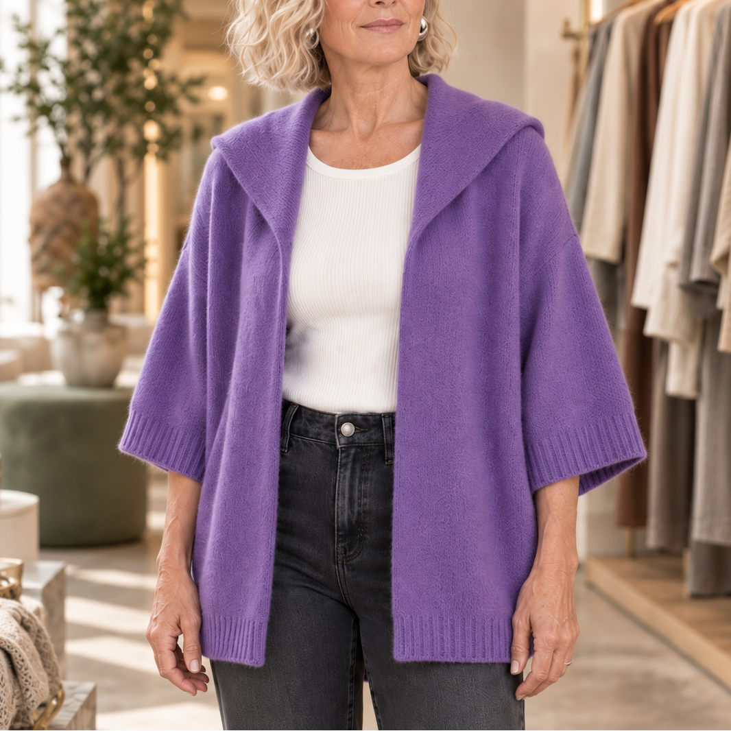 Velmora – Hooded Open-Front Batwing Knit Cardigan
