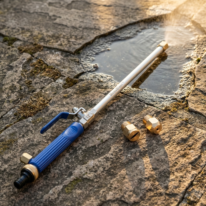 MossBlast™ – High-Pressure Garden Hose Nozzle for Moss and Grime