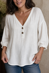 Lunelle – Loose V-Neck Linen-Look Blouse