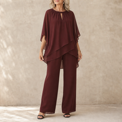 Draperie – Asymmetric Chiffon-Overlay Wide-Leg Trouser Set