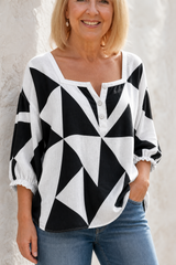 Wearlynn – Square Neck Geometric Print Blouse