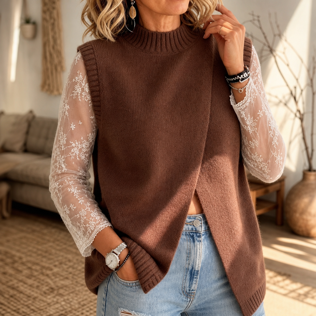 Florenza – Floral Lace Mock-Neck Long-Sleeve Top