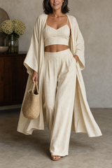 Mornday – Cotton-Linen Cardigan, Cami And Wide-Leg Pants Set