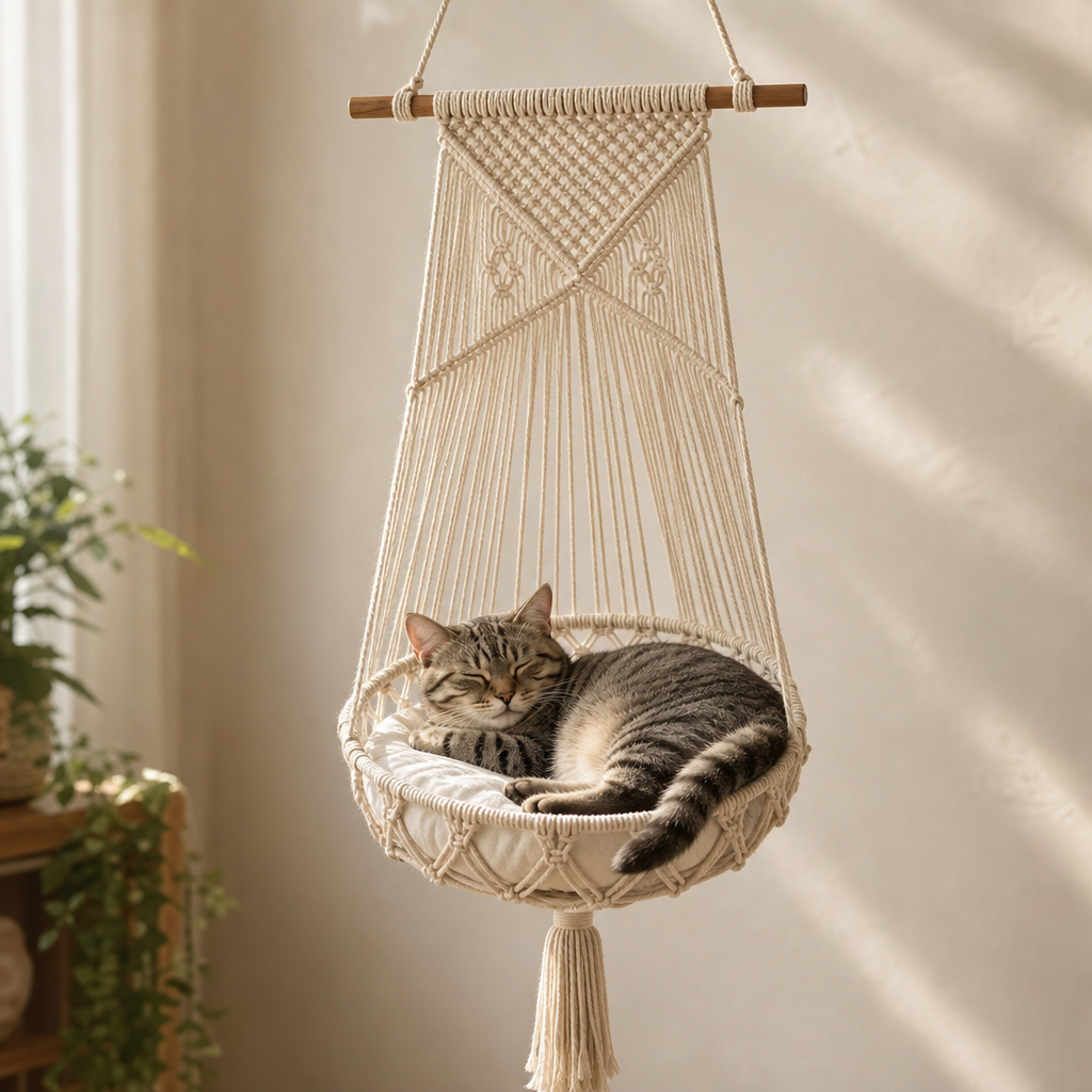 Nook & Nest – Handwoven Cotton-Rope Hanging Cat Hammock