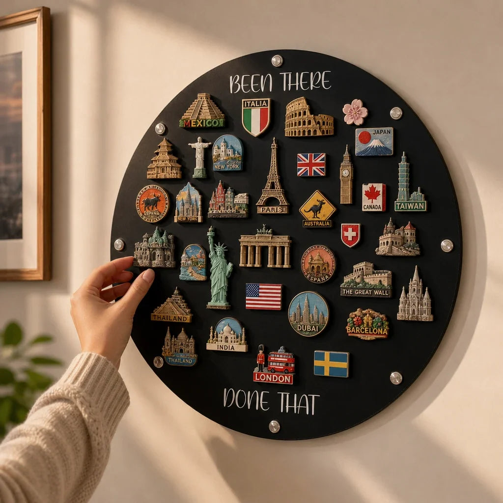 TripTale – Black Round Travel Magnet Display Board