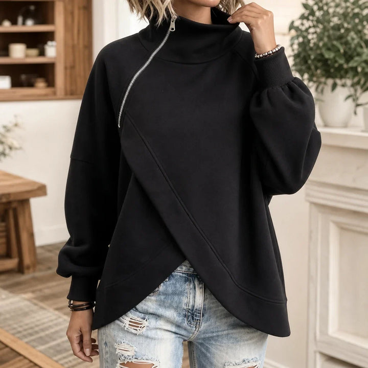 Wearbella - Asymmetrical Hem High-Neck Sweatshirt