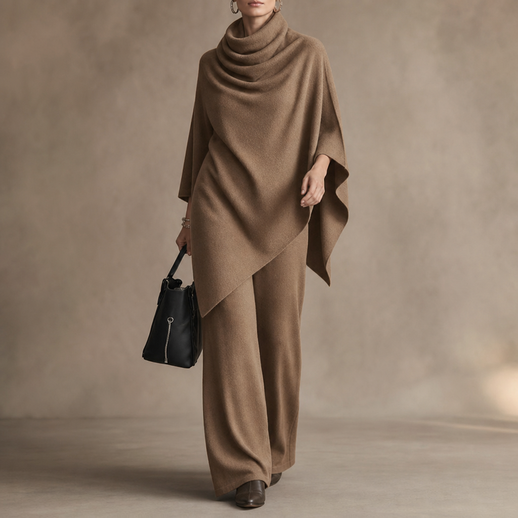 Draveil – Cowl-Neck Cape Top And Wide-Leg Pants Set